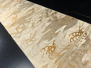 BB8259AB Silk Obi Fabric Vintage(1950-1980) Wave Gold Silver 65.0x12.2in(165x31cm)