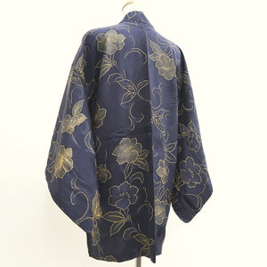 Haori Jacket Vintage(1950-1980) Midnight blue Flower Silk #9444G3