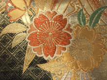 Load image into Gallery viewer, Fukuro Obi Gold Black Bamboo leaf Silk BB120W8
