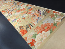 Load image into Gallery viewer, BB8304AE Silk Obi Fabric Vintage(1920-1950) Peony Flower Gold Red 84.6x13.8in(215x35cm)
