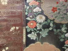 Load image into Gallery viewer, Fukuro Obi Brown Gold Flower Crane Birds Ryusui Silk BB140W9
