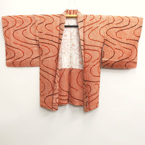 Haori Jacket Vintage(1950-1980) Vermillion Full Shibori Ryusui Silk #9065D2