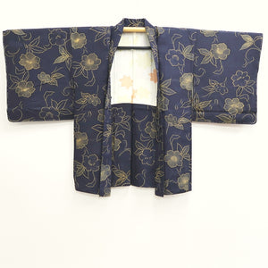 Haori Jacket Vintage(1950-1980) Midnight blue Flower Silk #9444G3