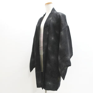 Haori Jacket Vintage(1950-1980) Black Silver Gold Chrysanthemum Silk #9224E2