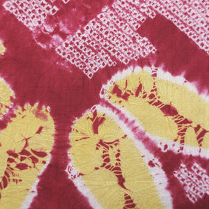 Haori Jacket Vintage(1920-1950) Red Shibori Bamboo Long Silk #9080D2