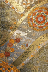 Fukuro Obi Gold Silver Chrysanthemum Maple Leaf Silk BB155W1