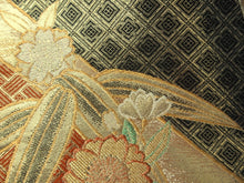 Load image into Gallery viewer, Fukuro Obi Gold Black Bamboo leaf Silk BB120W8
