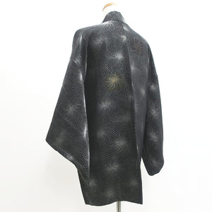 Haori Jacket Vintage(1950-1980) Black Silver Gold Chrysanthemum Silk #9224E2