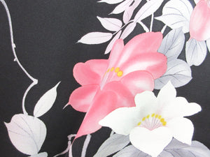 Haori Jacket Vintage(1950-1980) Black Lily Silk #7621H4