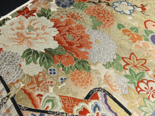 Load image into Gallery viewer, BB8304AE Silk Obi Fabric Vintage(1920-1950) Peony Flower Gold Red 84.6x13.8in(215x35cm)
