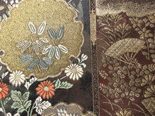 Load image into Gallery viewer, Fukuro Obi Brown Gold Flower Crane Birds Ryusui Silk BB140W9
