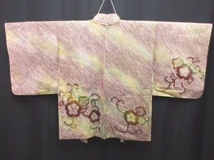 Haori Jacket Vintage(1950-1980) Brown Yellow Full Shibori Flower Silk #7591H3