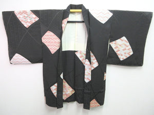 Haori Jacket Vintage(1950-1980) Black Abstract art Silk #7622H4