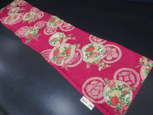 Load image into Gallery viewer, MKF#230 Silk Kimono Fabric Vintage(1920-1950) Flower Rinzu Red 55.9x12.6in(142x32cm)
