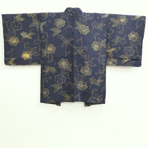 Haori Jacket Vintage(1950-1980) Midnight blue Flower Silk #9444G3