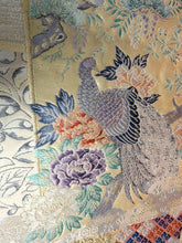 Load image into Gallery viewer, BB8228AA Silk Obi Fabric Vintage(1950-1980) Peacock feather Silver Gold 104.3x12.2in(265x31cm)
