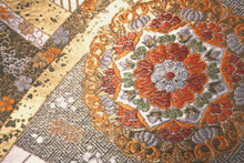 Load image into Gallery viewer, Fukuro Obi Gold Silver Chrysanthemum Maple Leaf Silk BB155W1
