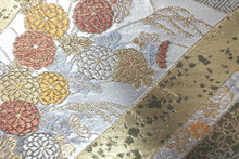 Load image into Gallery viewer, Fukuro Obi Gold Silver Chrysanthemum Maple Leaf Silk BB155W1
