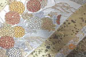 Fukuro Obi Gold Silver Chrysanthemum Maple Leaf Silk BB155W1