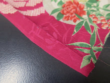 Load image into Gallery viewer, MKF#230 Silk Kimono Fabric Vintage(1920-1950) Flower Rinzu Red 55.9x12.6in(142x32cm)
