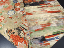 Load image into Gallery viewer, BB8304AE Silk Obi Fabric Vintage(1920-1950) Peony Flower Gold Red 84.6x13.8in(215x35cm)
