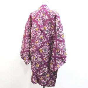Haori Jacket Vintage(1920-1950) Purple Peony Rinzu Long Silk #9081D2