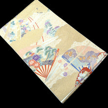 Load image into Gallery viewer, Fukuro Obi Gold Crane Birds Folding Fan Silk BB219V3
