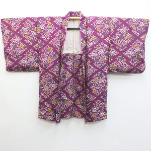 Haori Jacket Vintage(1920-1950) Purple Peony Rinzu Long Silk #9081D2