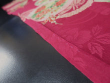 Load image into Gallery viewer, MKF#230 Silk Kimono Fabric Vintage(1920-1950) Flower Rinzu Red 55.9x12.6in(142x32cm)
