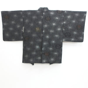 Haori Jacket Vintage(1950-1980) Black Silver Gold Chrysanthemum Silk #9224E2