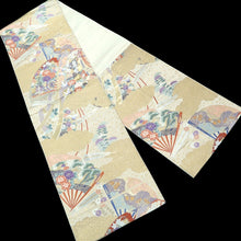 Load image into Gallery viewer, Fukuro Obi Gold Crane Birds Folding Fan Silk BB219V3
