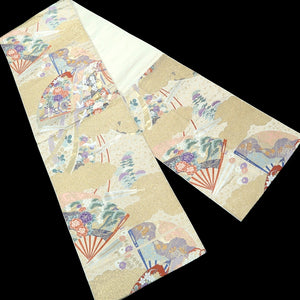 Fukuro Obi Gold Crane Birds Folding Fan Silk BB219V3