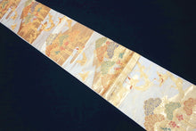 Load image into Gallery viewer, Fukuro Obi Gold Crane Birds Wisteria Pine Tree Silk BB156W1

