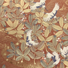 Load image into Gallery viewer, Fukuro Obi Vintage(1950-1980) Gold Rosybrown Crane Birds Pine Tree Silk BB194V2
