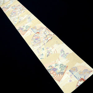 Fukuro Obi Gold Crane Birds Folding Fan Silk BB219V3
