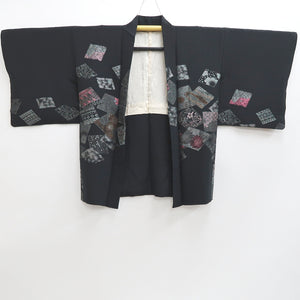 Haori Jacket Vintage(1950-1980) Black Plum blossom Chrysanthemum Silk #9576H3