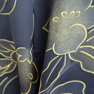 Haori Jacket Vintage(1950-1980) Midnight blue Flower Silk #9444G3