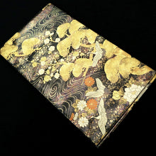Load image into Gallery viewer, Fukuro Obi Black Gold Crane Birds Plum blossom Rinpa Silk BB234V4
