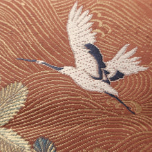 Load image into Gallery viewer, Fukuro Obi Vintage(1950-1980) Gold Rosybrown Crane Birds Pine Tree Silk BB194V2
