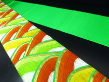 Load image into Gallery viewer, Fukuro Obi Vintage(1950-1980) Green Gold Wave Silk BB60W4
