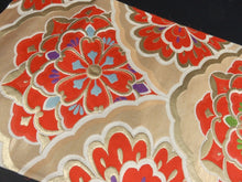 Load image into Gallery viewer, BB8260AB Silk Obi Fabric Vintage(1950-1980) Flower Gold Red 58.3x11.8in(148x30cm)
