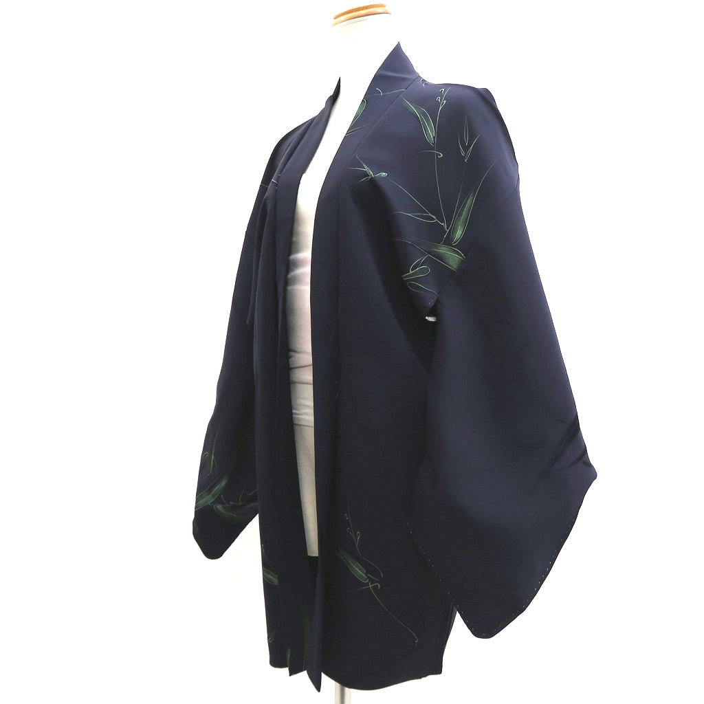 Haori Jacket Vintage(1950-1980) Midnight blue Bamboo leaf Silk #9601H4