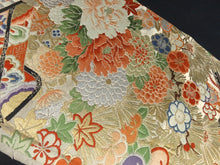 Load image into Gallery viewer, BB8305AE Silk Obi Fabric Vintage(1920-1950) Peony Flower Gold Red 84.3x13.4in(214x34cm)
