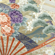 Load image into Gallery viewer, Fukuro Obi Gold Crane Birds Folding Fan Silk BB219V3
