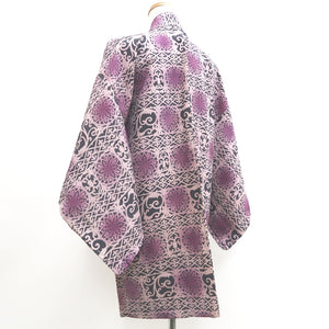 Haori Jacket Vintage(1950-1980) Purple Black Botanical Silk #9527H2