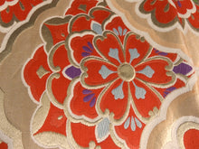 Load image into Gallery viewer, BB8260AB Silk Obi Fabric Vintage(1950-1980) Flower Gold Red 58.3x11.8in(148x30cm)
