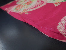 Load image into Gallery viewer, MKF#230 Silk Kimono Fabric Vintage(1920-1950) Flower Rinzu Red 55.9x12.6in(142x32cm)
