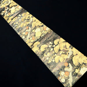 Fukuro Obi Black Gold Crane Birds Plum blossom Rinpa Silk BB234V4