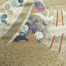 Load image into Gallery viewer, Fukuro Obi Gold Crane Birds Folding Fan Silk BB219V3
