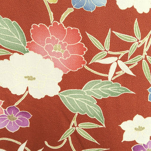 Kimono Reddish Brown Peony Bellflower Silk #9344F4